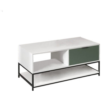 Watson White and Green Engineered Wood Coffee Table Steel Frame with Drawer