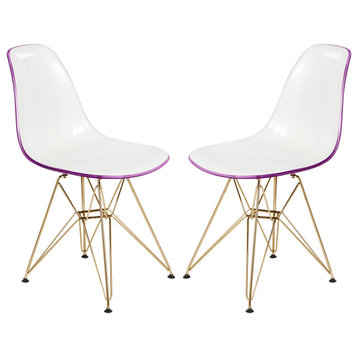 Molded 2-Tone Eiffel Side Chair, Gold Base, Set of 2, White Purple, CR19WPRG2