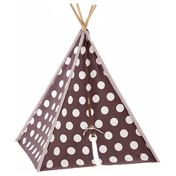 Modern Home Children's Canvas Tepee Set with Travel Case - Brown/White Polka Do