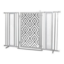 Fusion Gates - Fusion Gate with Gray Diamonds Design, Satin Nickel, 60"-65" - Dog Gates