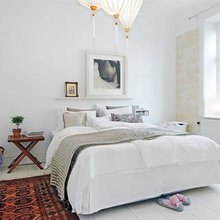 white floors and pendant lights