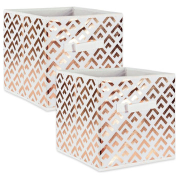 DII 11" Square Polyester Cube Double Diamond Storage Bin in Copper (Set of 2)