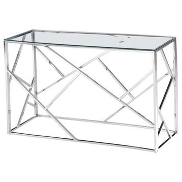 Bowery Hill Stainless Steel Living Room Console Table in Silver