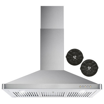 Wall Mount Range Hood with Permanent Filters, LED Lights, 36", Ductless
