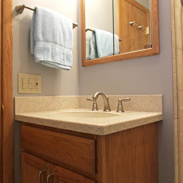 Bathroom Remodel with Corian Countertops and Salcedo Tiled Shower ~ Copley, OH