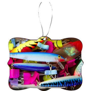 Colorful Fishing Tackle Design Rectangle Christmas Tree Ornament