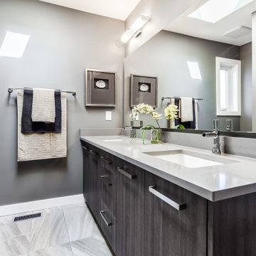 Double vanity in dark wood