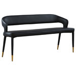 Meridian Furniture - Destiny Upholstered Bench, Black, Vegan Leather - Enjoy extra seating space in your home with this Destiny black leather bench. Its soft, black leather upholstery offers coziness while sitting, ensuring you and your guests are always comfortable. A rounded, open back provides additional comfort as well as style. Gold tipped upholstered legs give this bench an extra touch of style that complements any contemporary living space. Its long length guarantees that you'll always have extra space to seat family and friends who visit.