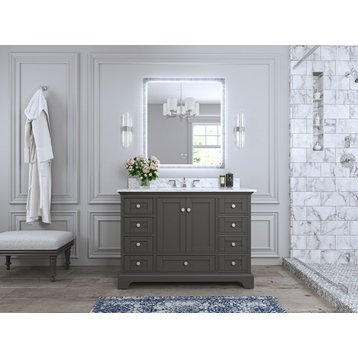 Audrey Vanity Set, Sapphire Gray, 48", Brushed Nickle Hardware, No Mirror