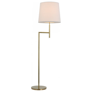 Clarion Bridge Arm Floor Lamp, 1-Light, Soft Brass, Linen Shade, 59"H