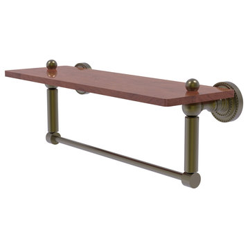 Dottingham 16" Solid Wood Shelf with Towel Bar, Antique Brass