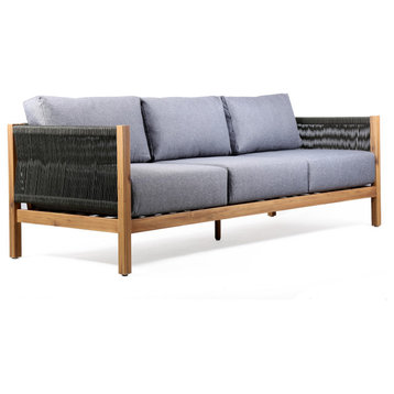Sienna Outdoor Eucalyptus Sofa in Teak Finish with Grey Cushions
