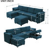 Modern Storage Sectional Sleeper Sofa, Adjustable Armrests & Backrests, Blue, Blue