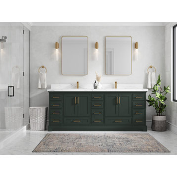 Fenway 84" Double Sink Bath Vanity in Pewter Green 2" Calacatta Gold