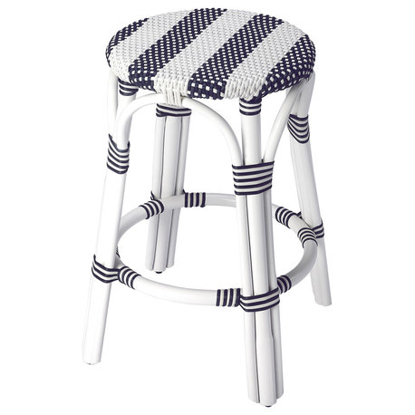 Butler Tobias Blue and White Rattan Counter Stool