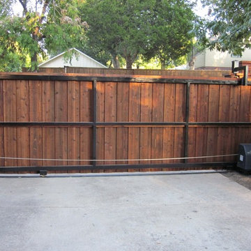 Rear View Cedar Board Batten Automatic Sliding Gate