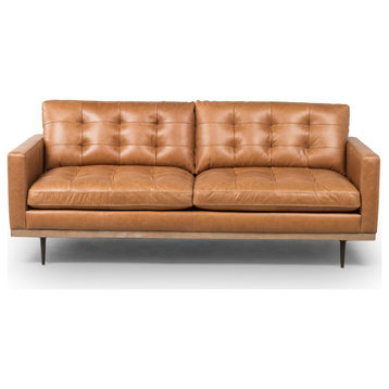 Lexi Modern Tufted Butterscotch Leather Sofa 73"