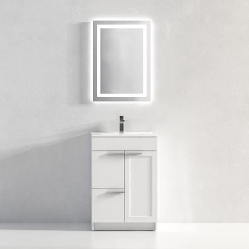 Freestanding Bathroom Vanity With Top Mount Sink, White, 24'' Ceramic Sink