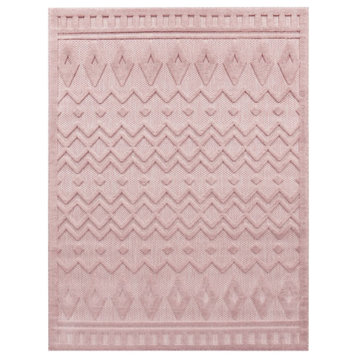 Indoor & Outdoor Rug With Geometric Pattern, Pink, 3'11"x5'3"