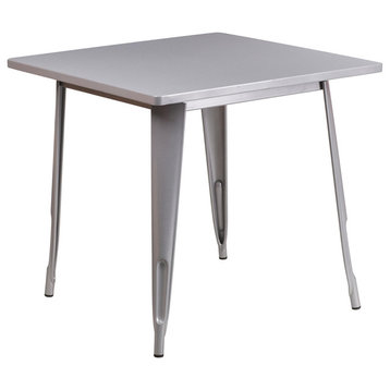31.5'' Square Silver Metal Indoor-Outdoor Table