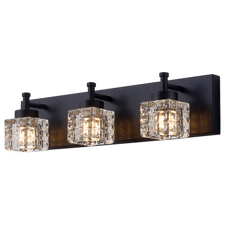 Modern Black 3-Light Clear Glass Shade Vanity Light