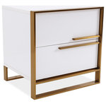 Homary - Cylina 2-Drawer Nightstand Minimalist Design in Gold, White - Large Capacity: Two pullout drawers provide ample room for your bedroom necessities.