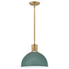 Hinkley Argo 14" Small LED Pendant Light, Lacquered Brass + Sage Green shade