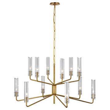 Casoria Large Two-Tier Chandelier in Hand-Rubbed Antique Brass with Clear Glass