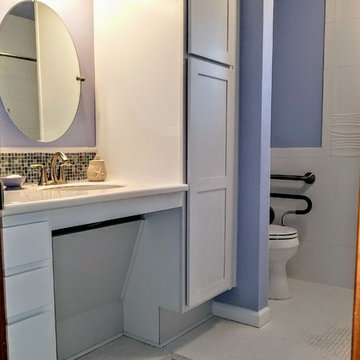 Universal design bathroom with level entry shower