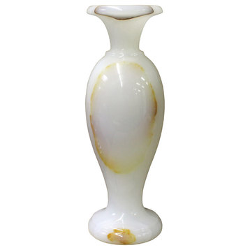White Stone Carved Round Small Display Vase cs2633