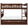 Lexicon Rowe Wood Twin over Twin Bunk Bed with Trundle Bed in Dark Cherry