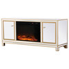 Rosie 60" Mirrored TV Stand With Wood Fireplace, Gold