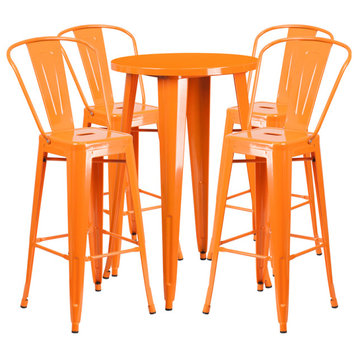 5-Piece 24" Round Metal Bar Table Set, Orange