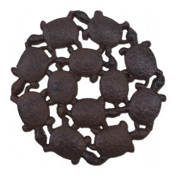 Import Wholesales - Decorative Baby Turtles Stepping Stone, Rust Brown Cast Iron, 10.25" - Landscaping Stones And Pavers
