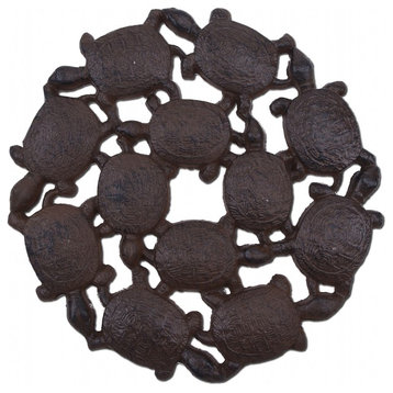 Decorative Baby Turtles Stepping Stone, Rust Brown Cast Iron, 10.25"