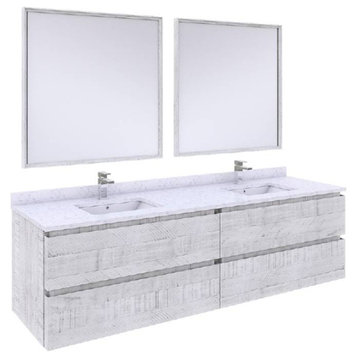 Fresca Formosa Modern 72" Rustic White Wall Hung Double Sink Vanity Set