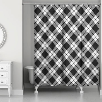 Black and White Diamond Plaid 71x74 Shower Curtain
