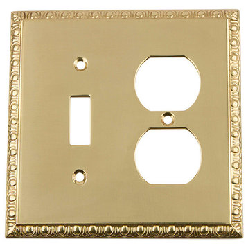 NW Egg & Dart Switch Plate With Toggle and Outlet, Polished Brass