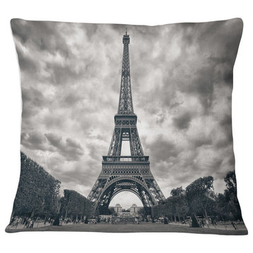Paris Eiffel TowerUnder Dramatic Sky Skyline Photography Throw Pillow, 16"x16"