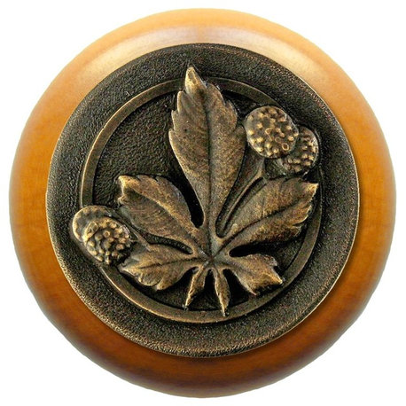 Horse Chestnut Wood Knob, Dark Brass