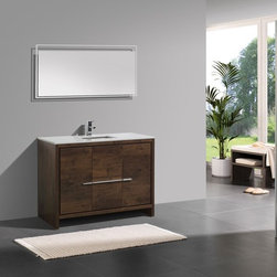 48 inch Rose Wood Modern Single Sink Bathroom Vanity with White Quartz Top - Bathroom Vanities And Sink Consoles