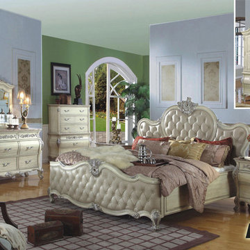 Milan Traditional Solid Wood Marble Tops White Bedroom Set