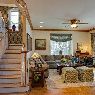75 Beautiful Craftsman Living Room With A Corner Fireplace ...