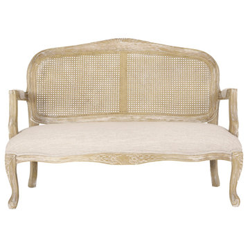Wistar Wood and Cane Loveseat, Beige and Natural