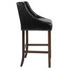 30" High Transitional Walnut Barstool with Accent Nail Trim in Black Leather