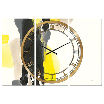 Glam Black and Yellow Ii Glam 3 Panels Metal Clock