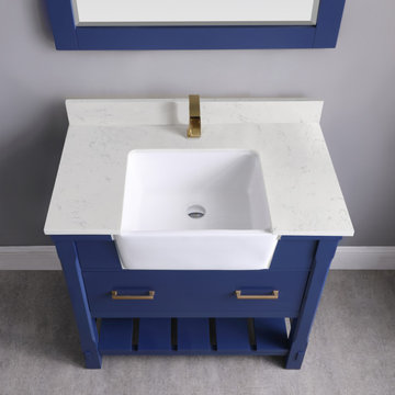 Georgia 36" Single Bathroom Vanity Set in Jewelry Blue and Composite Carrara Whi