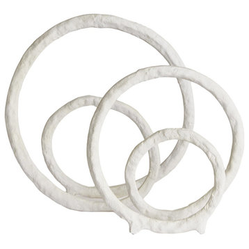 Set of 2 Matte White Ring Circles Sculptures Round Modern Abstract Metal Open