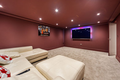 Design ideas for a modern home cinema in Other.