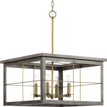Hedgerow Four Light Chandelier, Distressed Brass